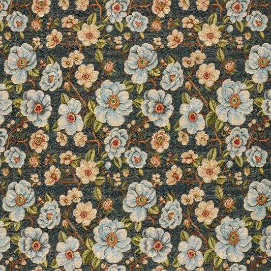 Gobelin Jacquard Blumen Indigoblau – Stoffeya