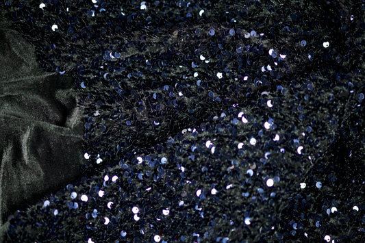 Dunkelblauer Glitzerstoff mit Pailletten – elegant und festlich