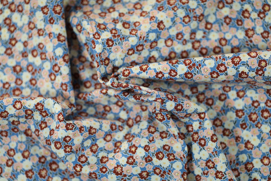Baumwollstretch â Vintage-Blumen auf Creme und Hellblau â ideal fĂŒr Mode, Accessoires & Dekoration