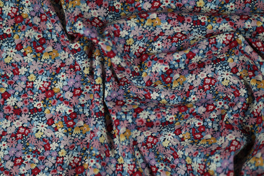 Baumwollstretch â Verspielte BlĂŒmchen auf Navy und Rosa â angenehm, flexibel und hochwertig verarbeitet