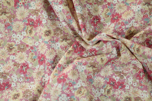 Hochwertiger Stretchstoff mit Blumenmuster in Beerenrosa & Creme – perfekt für Nähen und Design
