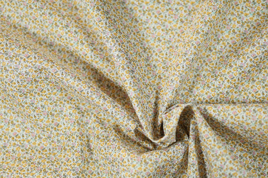 Hochwertiger Stretchstoff mit Blumenmuster in Goldene Wiesenblumen – perfekt für Nähen und Design