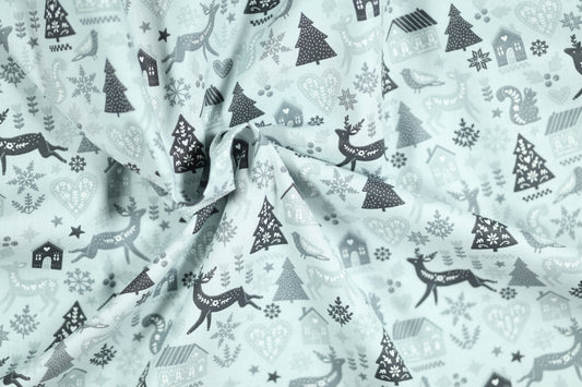 Elastischer Baumwollstoff Winterwald – Grau mit weichem Griff