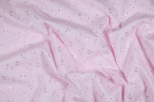 Elastischer Baumwollstoff Blütenstickerei Rosa – ideal für Kleidung und Accessoires