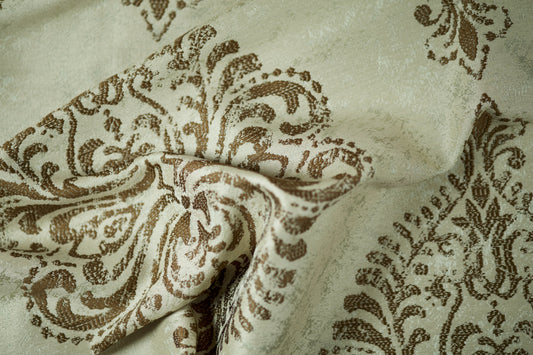 Ornament Jacquard – Beige & Schokobraun – hochwertiger Polsterstoff ideal für Vorhänge und Sessel