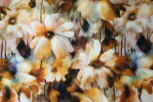 Viskose â Aquarellblumen in Braun-Orange â ideal fĂŒr Sommerkleidung, Blusen und Accessoires