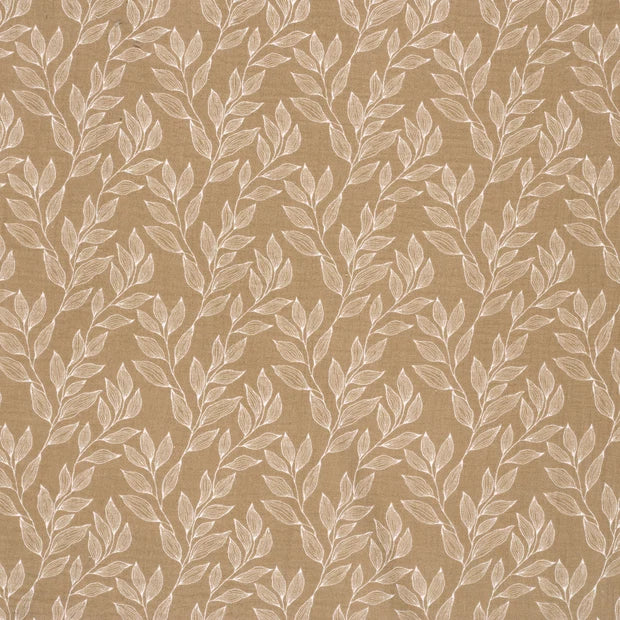 Musselin Stoff Blätter Beige – Weicher Baumwollstoff mit Print