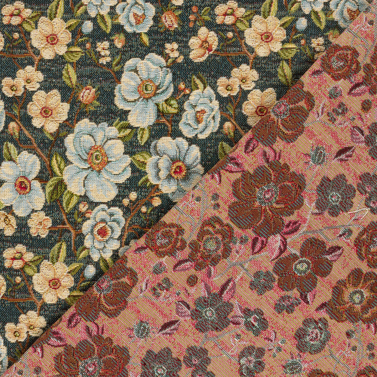 Gobelin Jacquard Blumen Indigoblau – Stoffeya
