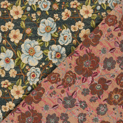 Gobelin Jacquard Blumen Indigoblau – Stoffeya