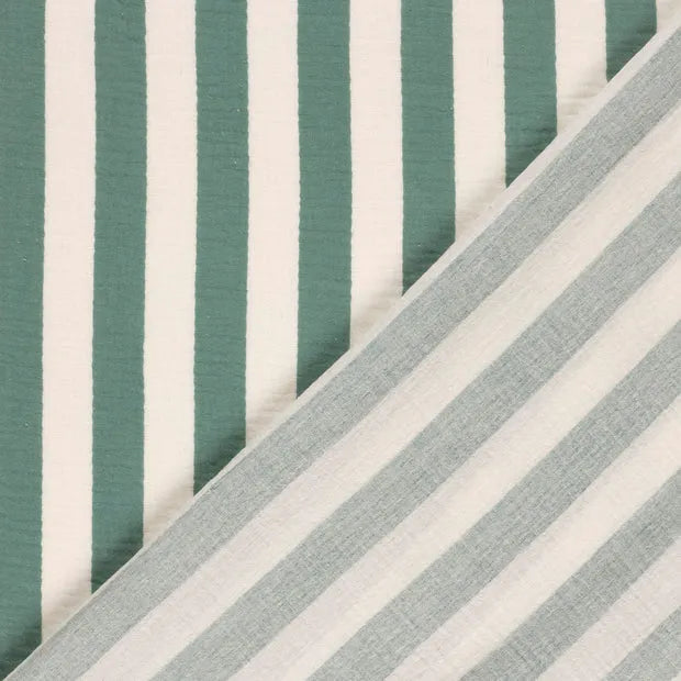 Musselin Stoff Streifen Grün – Weicher Baumwollstoff mit Print