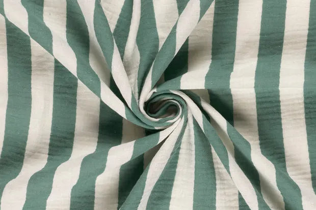 Musselin Stoff Streifen Grün – Weicher Baumwollstoff mit Print