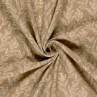 Musselin Stoff Blätter Beige – Weicher Baumwollstoff mit Print
