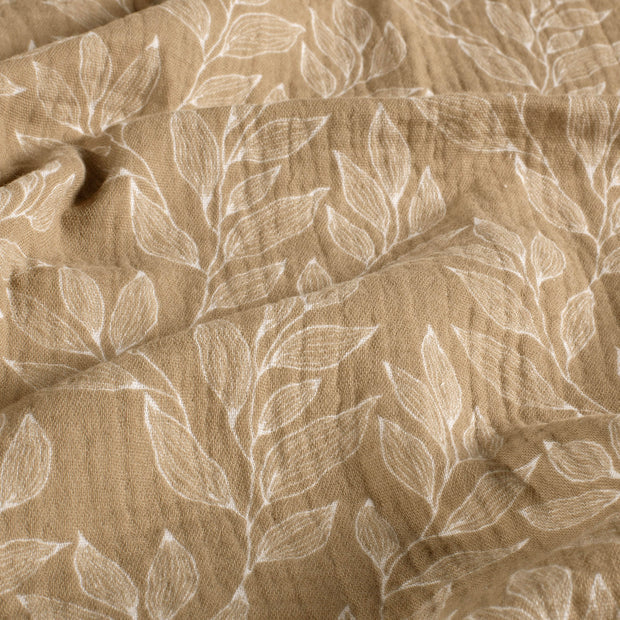 Musselin Stoff Blätter Beige – Weicher Baumwollstoff mit Print