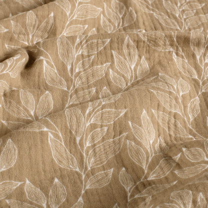 Musselin Stoff Blätter Beige – Weicher Baumwollstoff mit Print