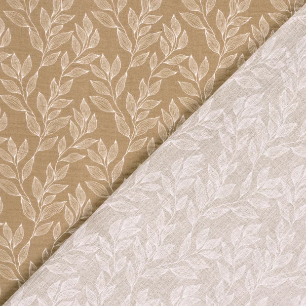 Musselin Stoff Blätter Beige – Weicher Baumwollstoff mit Print