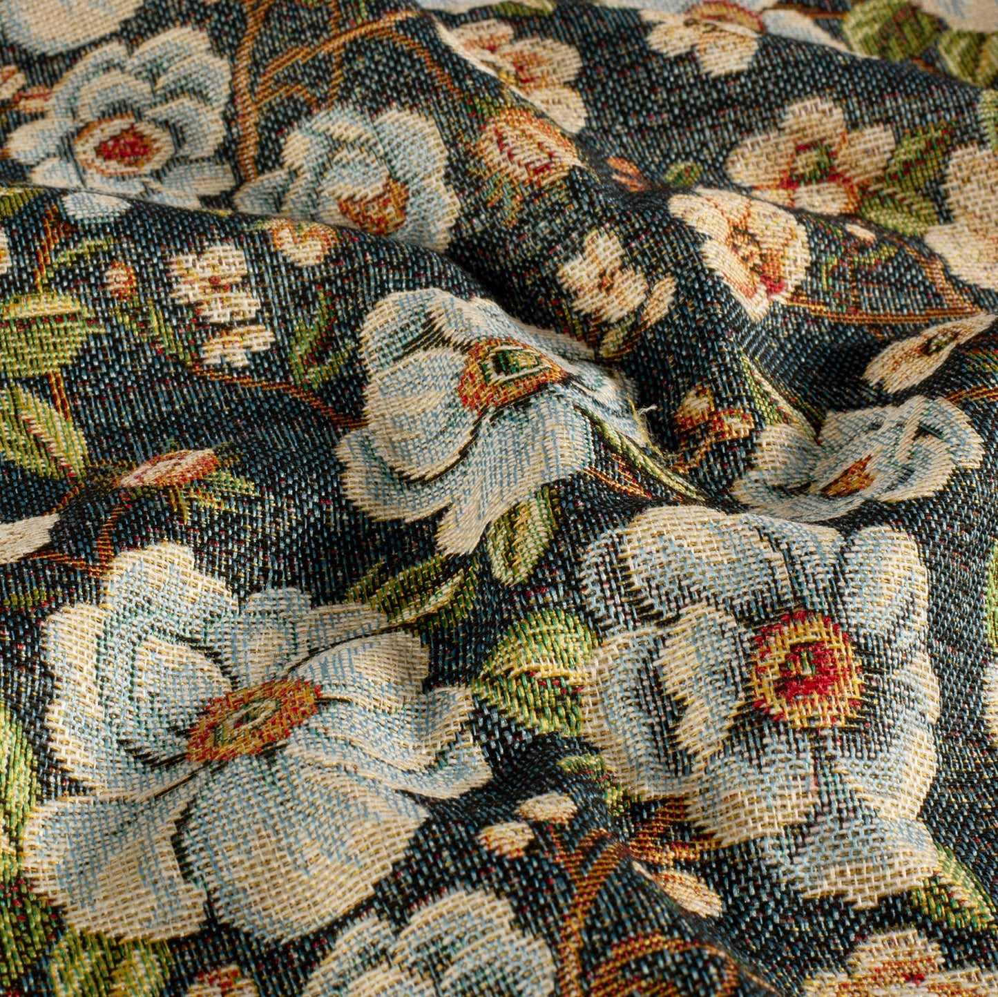 Gobelin Jacquard Blumen Indigoblau – Stoffeya