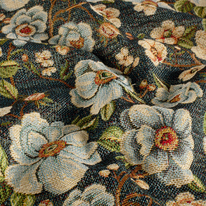 Gobelin Jacquard Blumen Indigoblau – Stoffeya