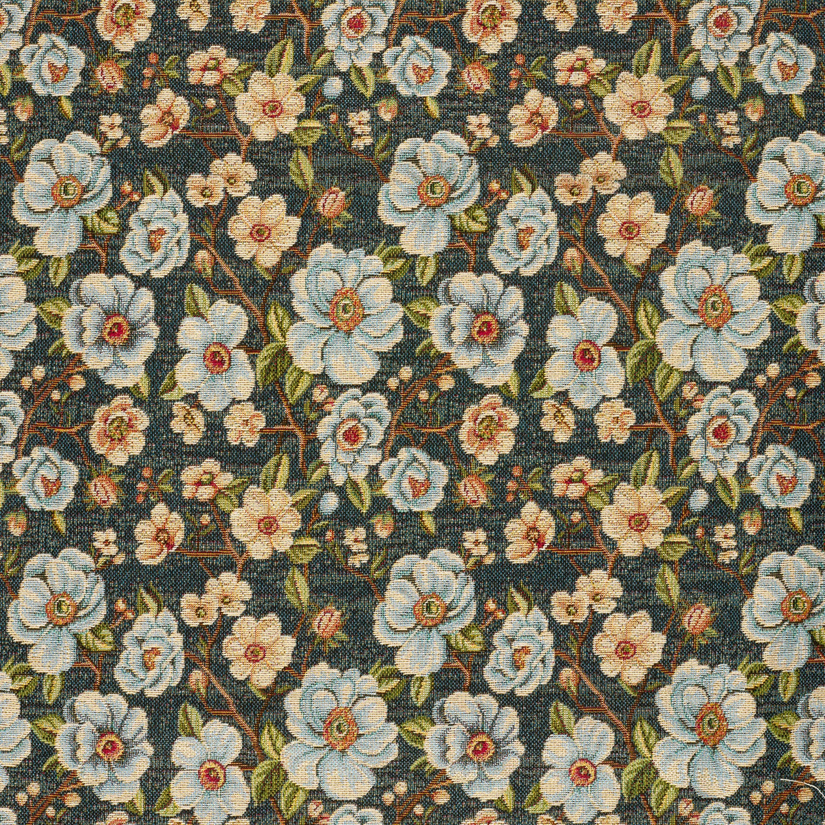 Gobelin Jacquard Blumen Indigoblau – Stoffeya