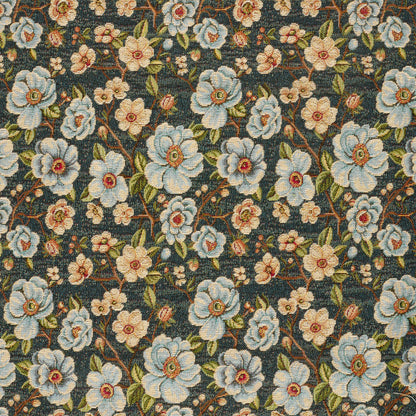 Gobelin Jacquard Blumen Indigoblau – Stoffeya