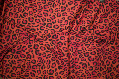 Satin Viskose Stoff mit Leopardenmuster in Neon-Orange und Pink