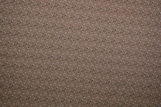 Brauner Baumwollstoff mit kleinen cremefarbenen Blümchen – ideal für Kleider, Blusen und Patchwork