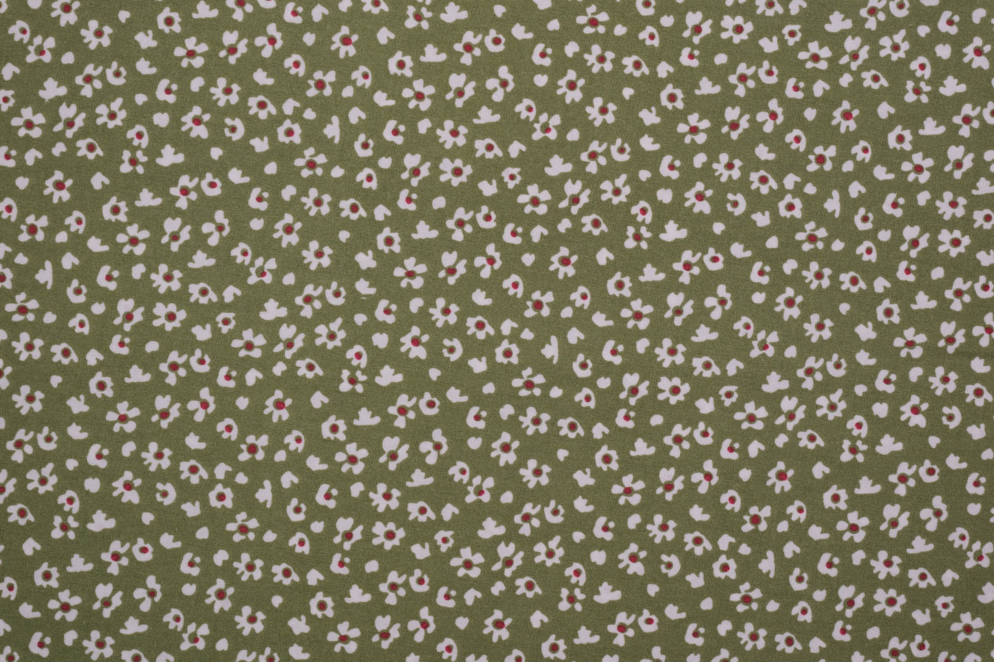 Baumwollstoff Mini-Blümchen Oliv – olivgrüner Baumwollstoff mit kleinen weißen Blumen
