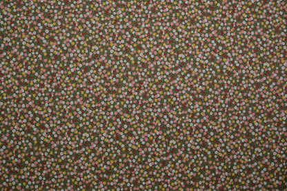Baumwollstoff Ditsy-Blumen Oliv Bunt -  Webware Materialqualität 140cm