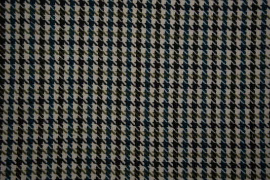 Klassischer Hahnentritt Wollstoff in Grün Schwarz – detailreiche Nahaufnahme