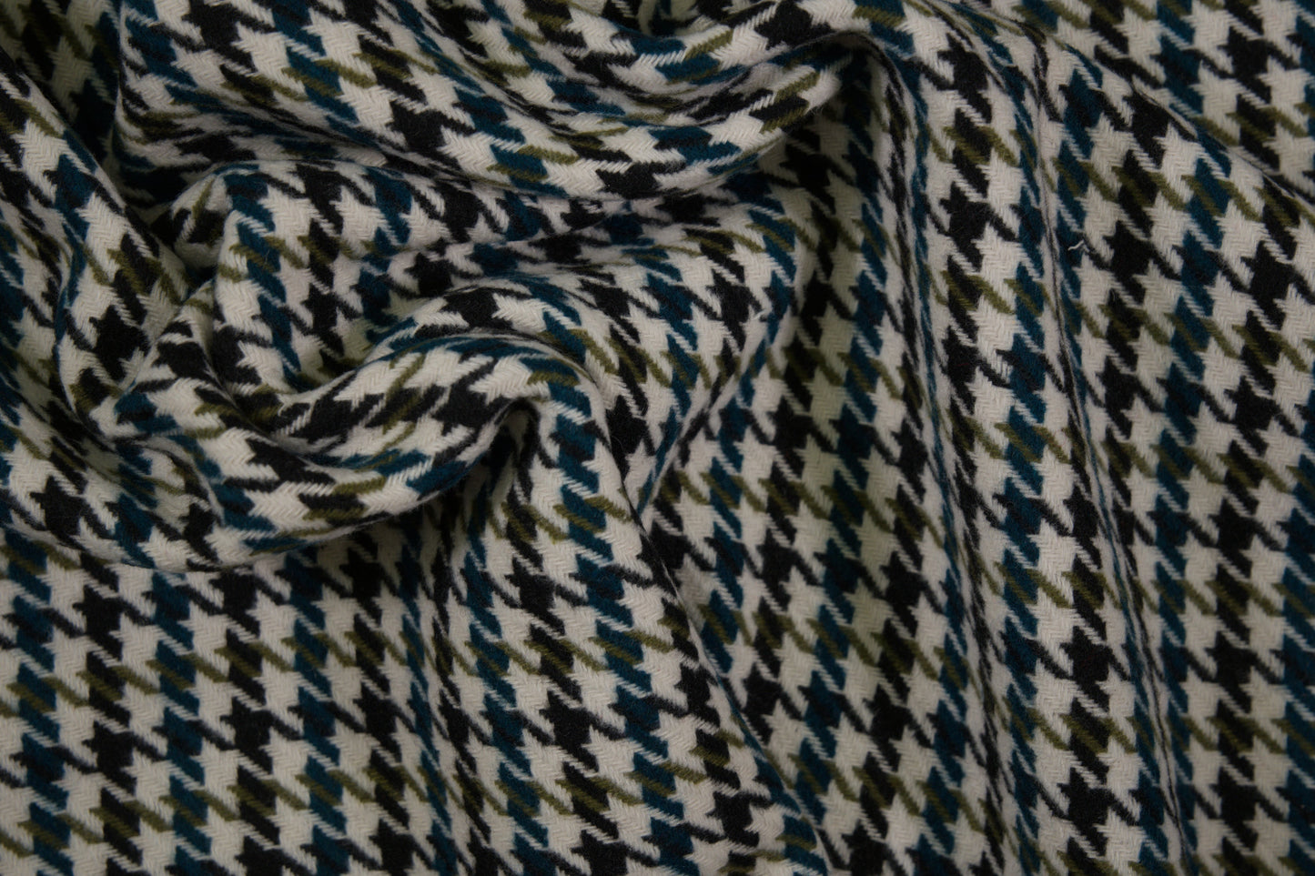 Wollstoff Hahnentritt Grün Schwarz – warm und hochwertig für Mäntel und Jacken
