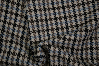 Wollstoff mit klassischem Hahnentritt-Muster in Blau und Grau - Nahaufnahme der Materialqualität 140cm