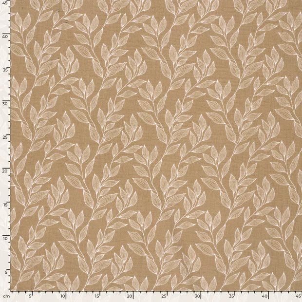 Musselin Stoff Blätter Beige – Weicher Baumwollstoff mit Print