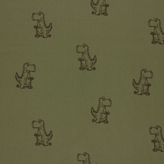 Baumwoll-Popeline Dinosaurier Dunkelgrün – Detail