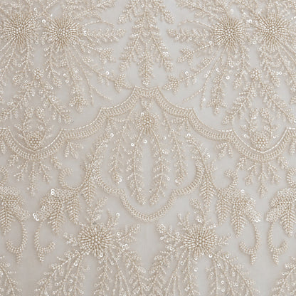 Brautspitze Ivory mit Perlen – Musterrapport – Stoffeya