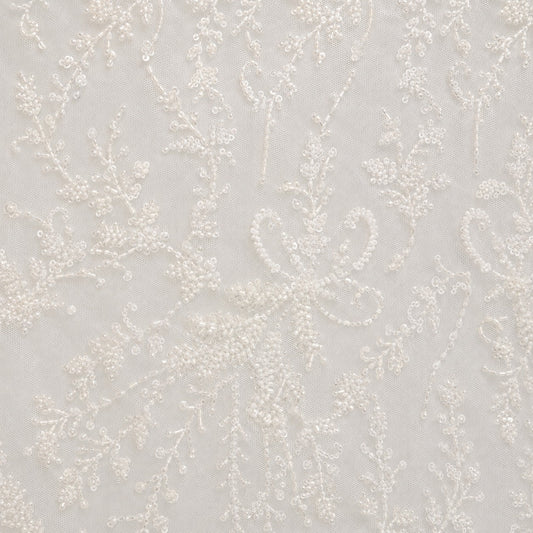 Brautspitze Ivory mit Perlen und Pailletten auf Tüll – Stoffeya